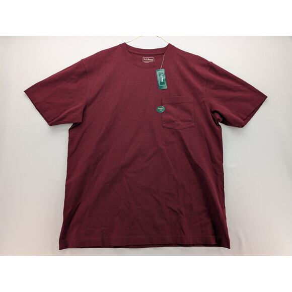 NWT L.L. Bean Men's Carefree Unshrinkable Tee with Pocket in Deep Port sz Medium - Picture 2 of 6